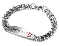 JF.JEWELRY Preprinted "Diabetes" Stainless Steel Medical Alert ID Bracelet for Women,Free Engraving