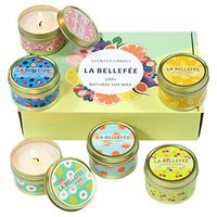LA BELLEFÉE Fruity Scented Candles Gift Set, 6 x 2.5oz Natural Soy Travel Tin Candle with Fruit Fragrace (Berry, Peach, Cherry, Grapefruit, Tarocco Blood Orange, Fig are Fragrant)