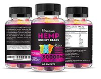 Hemp Gummies Premium 30000 High Potency - Fruity Gummy Bear with Hemp Oil - Natural Hemp Candy Supplements Pain Anxiety Stress & Inflammation Relief - Promotes Sleep and Calm Mood