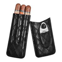 Volenx Plaid Pattern Leather Cigar Case,3-Fingers Travel Humidor Cigar Box with Cigar Cutter for Trip