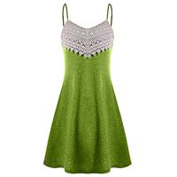 iLUGU Sexy Crochet Lace Spaghetti Strap Mini Dress for Women Summer Beach Dresses Army Green