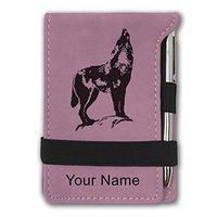 Mini Notepad, Howling Wolf, Personalized Engraving Included (Pink)