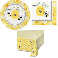 Olive Occasions Bumble Bee Disposable Paper Party Supplies 16 Plates, 16 Napkins, Table Cover and Grandma Olive's Recipe