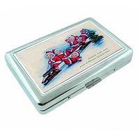 Perfection In Style Metal Silver Cigarette Case Vintage Christmas Design 010