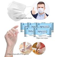 Wipes 50pcs, Mask 20pcs PVC Gloves 100pcs for Men Women