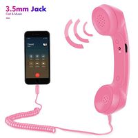 Cell Phone Handset,Retro Telephone Handset Anti Radiation Receivers 3.5MM for iPhone iPad,Mobile Phones,Computer (Pink)