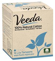 Veeda 100% Natural Cotton Compact BPA-Free Applicator Tampons Chlorine , Toxin and Pesticide Free, Lite, 16 Count