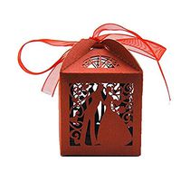 Tinksky 100pcs Wedding Anniversary Gifts Candy Boxes - Couple Design Luxury Lase Cut with Ribbon Table Decorations (Red)