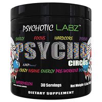 Psychotic Labz Psycho Circus High Stim Pre Workout Powder, Energy Focus Strength Pumps, Loaded with Beta Alanine Creatine Caffeine Ampiberry Dmae Bitartrate, 30 Srvgs, Sweet Watermelon