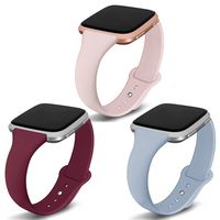 Kmasic Compatible Versa Bands 3 Pack, Narrow Slim Soft Silicone Small Replacement Wristband for Versa/Versa Lite Edition Women Men, Sand Pink/Light Blue/Wine Red, Large