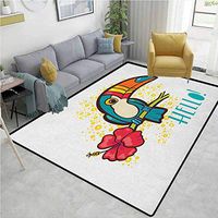 Hello Polka Dot Door Mats Inside, A Tropical Hello from Hawaiian Island Ramphastidae Toucan Bird with Hibiscus Flower, Easy Maintenance Area Rug Living Room Bedroom Carpet(2'x 6') Multicolor