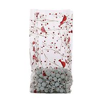 Small Red Cardinals & Berries 7x2x3" Cello Cellophane Treat Food Snack Bags (40 ct)