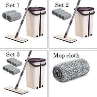 TAOTAOSDJ Microfiber Mop Set, Flat Squeeze Mop and Bucket,Telescopic Rod Separate Dirty Water from Clean Water,Self Cleaning Flat Mop,1 Bucket + 1 mop + 8 mops