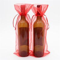 NUOMI 20 Pack Wine Organza Bags Drawstring Gift Wrapping Packages Wedding Party Favors Long Pouches Home Decor Supplies, Red