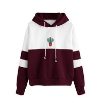 Ghazzi Women Hoodies Sweatshirt Cute Cactus Print Drawstring Long Sleeve Casual Shirt Pullover Tops Sweaters Blouse Wine