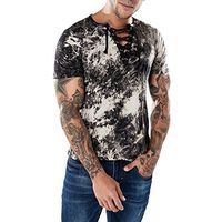 TIFENNY Fashion Dyeing Cool Shirt Summer Personality Tee Men's Casual Slim Short Sleeve T Shirt Top Blouse Coffee