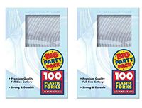 Amscan Big Party Pack Premium Disposable Plastic Forks, Heavy Duty, Clear, 200pcs