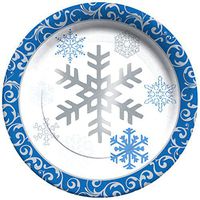 X&O Paper Goods 8 Count Decorative Paper Lunch/Dessert Plates, Easy Clean Up, Measures 8" - Winter Snowflakes