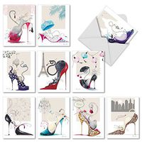 10 Cat-Themed Thank You Note Cards w/Envelopes, All-Occasion ‘Catitude Shoes’ Stationery Set with Hand-Drawn Cats, Great for Weddings, Baby Showers, Holidays (4 x 5.12 Inch) M2324