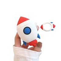 ICI-Rencontrer 3D Creative Cute Shifting Rocket Design Airpods Case Mordern Cool Fire Arrow AirPods Accessories Soft Silicone Anti-scratch Wireless Earphone Protector With Hook White