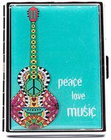 Peace Love Music Print Compact (9 100s) Metal-Plated Cigarette Case & Stash Box