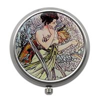 Pill Box with Vintage Four Seasons Design | Compact Pill case for Pocket or Purse