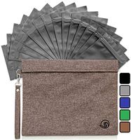 Smell Proof Stash Bag 11x9 Inches with 15 Resealable Reusable Container Bags 4x6 Inches - Heavy Duty Carbon Lined Odor Free Storage Pouch to Contain and Eliminate Scent (Brown)