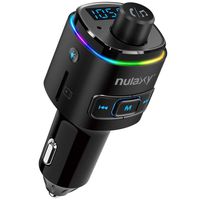 Nulaxy Bluetooth FM Transmitter for Car, 7 Color LED Backlit Bluetooth Car Adapter with QC3.0 Charging, Support Siri Google Assistant, USB Flash Drive, microSD Card, Handsfree Car Kit - NX09 Black