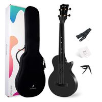 Concert Ukulele Enya Nova U/BK 23" Cutaway Carbon Fiber Beginner Travel Ukulele Kit Waterproof Ukelele with Case,Strap,Capo,Strings (Black)
