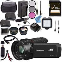 Panasonic HC-VX1 HC-VX1K 4K HD Camcorder + Replacement Lithium Ion Battery + External Rapid Charger + 128GB SDXC Card + 62mm 3 Piece Filter Kit + LED Light + Condenser Mic Bundle