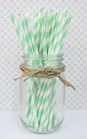 50 Stripped Paper Straws Birthday Wedding Baby Shower Party - Mint Green Striped