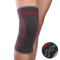 Mumian Knee Compression Sleeve with Anti-Skid Silicone Support for Running, Jogging, Sports, Crossfit, Basketball, Meniscus Tear, Arthritis, Quick Recovery, etc. - Single Wrap A08 (Gray Red, M)