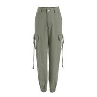 Women's Cargo Pants, Casual Outdoor Solid Color Elastic High Waisted Baggy Jogger Workout Pants with Pockets