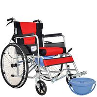 OCYE Lightweight Transport Wheelchair with Locking handbrake, 24" Rear Wheel, Detachable and Pedals, Easy to Transfer, red