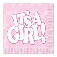 Club Pack of 192 Pink and White It's A Girl Party Disposable 2-Ply Beverage Napkins