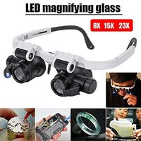 Magnifier with Lights Glasses with 2 Led and 5 Interchangeable Lens 8X 15X 23X for Jewelers, Crafts, Watch, Circuit Repair, Hobby