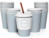 Sweetzer & Orange 12 Oz. Disposable Paper Coffee Cups with Lids (Set of 100) Includes Stir Sticks and Sleeves - Great Checkered Design for Tea, Hot Chocolate, Mochas and Lattes, Too (Blue)