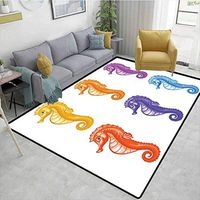 Animal Plaid Bath Mats Carpet, Set of Baby Seahorse Diving Swimming Unique Young Happy Mascot Maritime Art Prints, Durable Rugs - Living, Dinning, Office, Rooms & Bedrrom, Hallway Carpet(6'x 9')