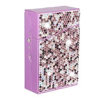 XianghuangTechnology Shiny Crystal Rhinestone Cigarette Case Box Double Sided Ultrathin Pocket Holder for 20 Regular Cigarettes (Diamond Purple)