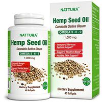 NATTURA Hemp Oil 1000 mg* 100% Pure Cold Pressed Hemp Seed Oil* Omega 3-6-9* Non-GMO, Certified Kosher, cGMP - 40 Softgels