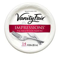 Vanity Fair Impressions Disposable Plates, 10", 14 Count, Dinner Size White Paper Plates