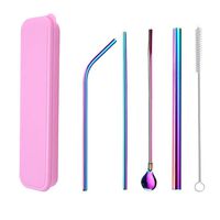 KANGMOON Reusable Stainless Steel Metal Drinking Straws with Cleaning Brushes Set Recycle for 30oz&20oz Tumblers Yeti Rtic Ozark Trail-3pcs straws-1pc Brush-1pc Pipette Spoon (Pink, Stlye D)