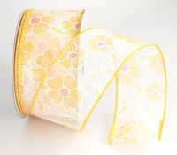 Jill Yellow Wired Flower Spring Ribbon 2 1/2" or #40 - 25 Yards