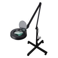 ZHUOTOP 5X LED Glass Magnifier Lamp Light with Rolling Floor Stand Floor Mag Light Swivel Arm for Beauty Manicure Tattoo Skincare Black
