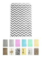 Novel Box Silver Chevron Print Paper Gift Candy Jewelry Merchandise Bag Bundle 4X6" (100 Count) + Custom NB Pouch
