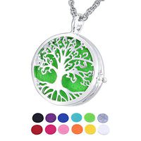 HOUSWEETY Aromatherapy Essential Oil Diffuser Necklace-Copper Tree of Life Locket Pendant,12 Refill Pads (Silver)