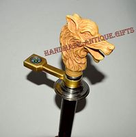 Nautical World Brass Walking Stick Solid Vintage Designer Lion Head Wooden Cane Antique Style