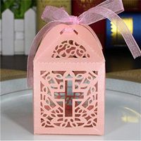 Hoxekle 50PCS Romantic Hollow Cross Square Wedding Favor Candy Boxes Bridal Shower Party Favor Sweet Cake Gift Boxes Ribbon Included