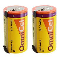 2x OmniCel ER34615 3.6 Volt 19 Ah D High Energy Lithium Battery with Tabs For Tracking Buoys, Location GPS, GSM, ARGOS, Signal lamp,Earthquake tester, Numerical Control Tool, Taximeter