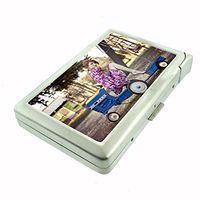 Perfection In Style Metal Cigarette Case with Built in Lighter Vintage Farm Girl Design 005